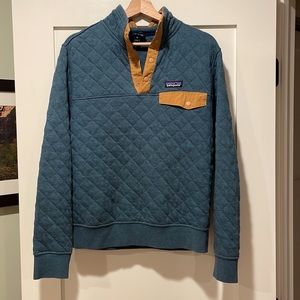 Patagonia Quilted Snap-T Pullover Organic Cotton Sweater Mens XS Blue Mustard.